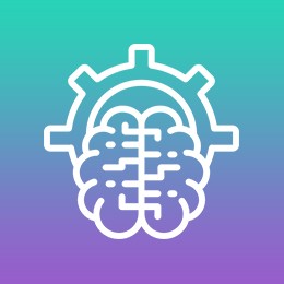Icon of an active brain with a gear above it