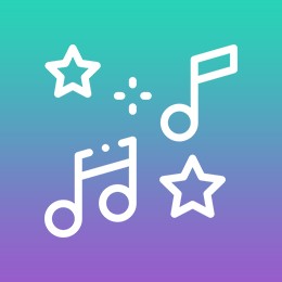 Icon with dancing music notes and two stars